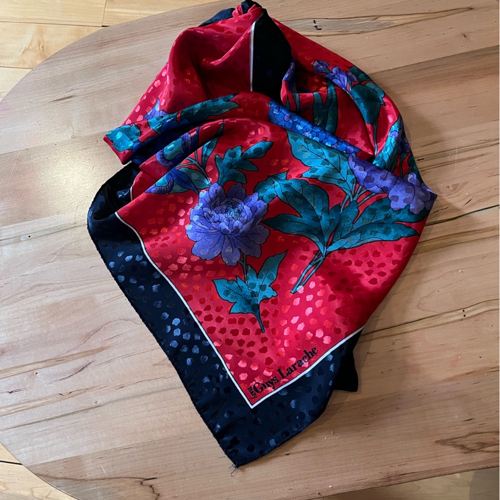 Elegant Red and Black Floral Scarf